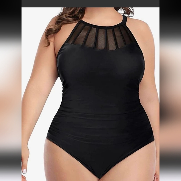 Aqua Eve Other - Black One Piece Swimsuit With High Sheer Neck 16W